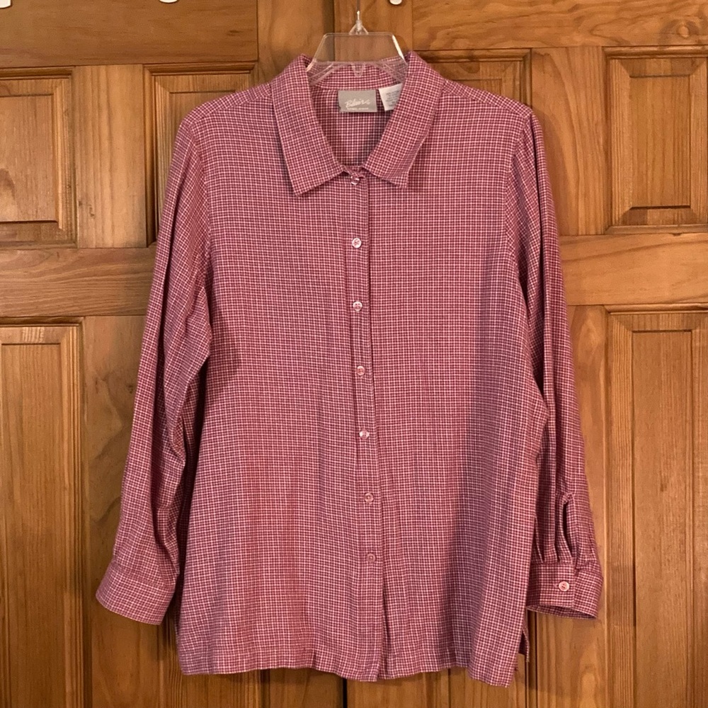 NWOT Blair Vintage 90s Top Soft Knit Flannel Long Sleeve Blouse Pink White XL